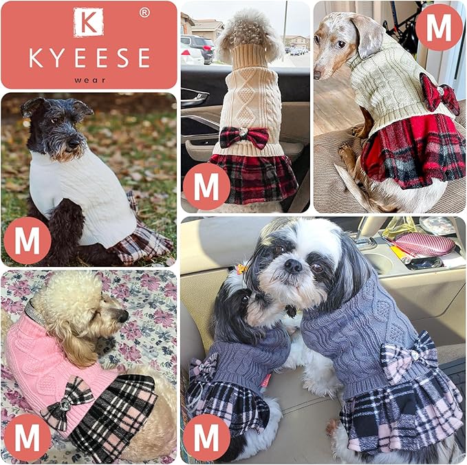 KYEESE Dog Sweater Warm Pullover Pet Coats Thick Dog Sweaters for Small Dogs Male Comfy Dogs Clothes with Bowtie Stretchy Knitwear Pet Sweater Dress Soft Turtleneck Cat Sweaters, Brown, Medium