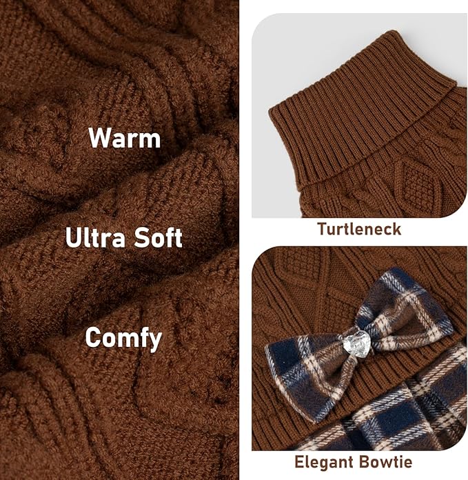KYEESE Dog Sweater Pullover Dog Sweaters for Large Dogs Soft Turtleneck Pet Sweater Dress with Bowtie Stretchy Knitwear Pets Sweaters Thick Dogs Clothes Warm Comfy Pet Coats, Brown, XXX-Large