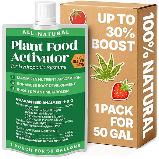 All-Natural Plant Food Activator for Hydroponic Systems (DWC, NFT, Ebb&Flow), Heavy-Metal-Free, for Indoor/Outdoor Hydroponics, Hydroponics Nutrients Enhancer, Humic Fulvic Acid Liquid Concentrate