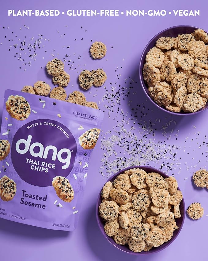 Dang Thai Rice Chips | Toasted Sesame | 12 Pack | Vegan, Gluten Free, Non GMO Rice Crisps, Healthy Snacks Made with Whole Foods | 3.5 Oz Resealable Bags