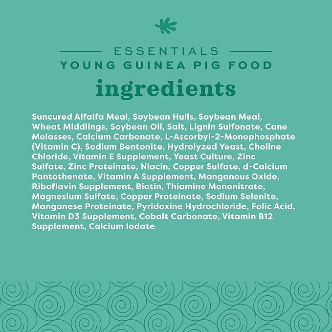 Oxbow Essentials Young Guinea Pig Food, Guinea Pig Pellets Made with Timothy Hay, Stabilized Vitamin C, Small Animal Pet Products, Small Animal Food Made in USA, High Fiber, 5 lb. Bag