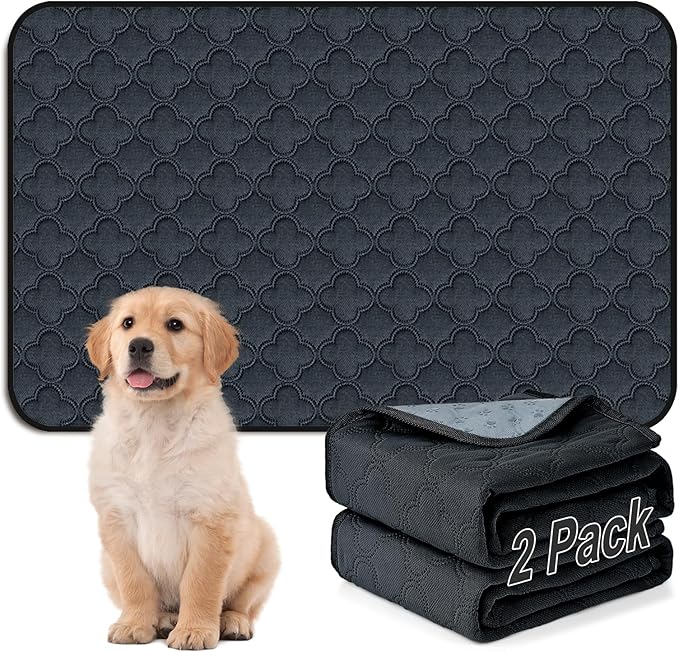 Washable Pee Pads for Dogs - 2 Pack Reusable Pee Pads，Waterproof Puppy Pads，Pet Training Pads，Super Absorbent with Dog Paw Shape Non-Slip Backing (Dark Grey, 36" X 48" - 2 Pack)