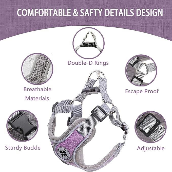 Medium Dog Harness and Leash Set,No Pull Adjustable Step in Soft Mesh Vest Harness,Easy Walk Reflective Pet Harness with Padded Handle for Walking Training Small Medium Large Dogs and Cats (Purple, M)