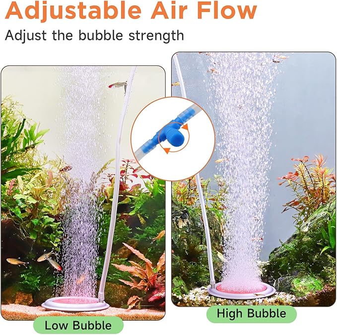 hygger Aquarium Air Stone, 3.4 Inch Nano Air Stone Makes Super Tiny Bubbles, Ultra Quiet Dissolved Oxygen Diffuser Small Airstone with Stainless Steel Base for Aquarium, Fish Tank & Hydroponic, Round