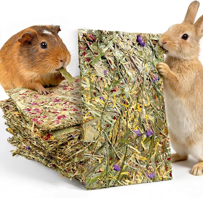 Abizoo Rabbit & Guinea Pig Treats 8 Pack Large Timothy Hay Bunny Chew Toys with Herbal Flowers Timothy Hay Forage Mix for Rabbits Guinea Pig Chinchillas Hamster Gerbils Rats Small Animals Teeth Care