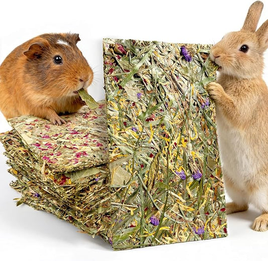 Abizoo Rabbit & Guinea Pig Treats 8 Pack Large Timothy Hay Bunny Chew Toys with Herbal Flowers Timothy Hay Forage Mix for Rabbits Guinea Pig Chinchillas Hamster Gerbils Rats Small Animals Teeth Care