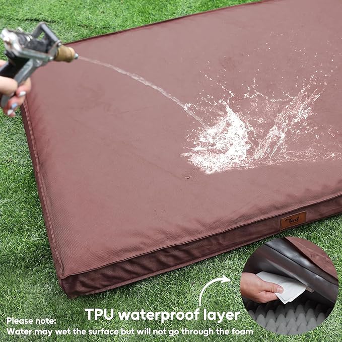Outdoor Extra Large Dog Bed, Jumbo Waterproof Dog Bed for Large Dogs, Orthopedic Egg Crate Foam Pet Mat with Removable Oxford Cooling Cover, Pink