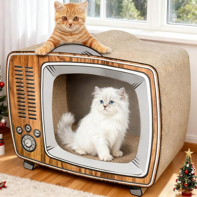 Cardboard Cat Houses, TV Scratcher Cardboard Lounge Bed, Cat Scratching Board, Cats Scratching Box & Hideaway Furniture Prevents Furniture Damage