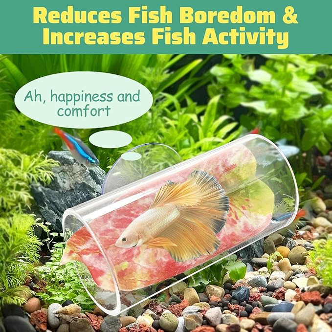 Hamiledyi 2 Pack Betta Tunnel Acrylic Betta Fsih Tube Tunnel with Suction Cups Betta Fish Toys Betta Leaf Pad Transparent Aquarium Decor for Small Fish Shrimp Guppy Resting Hiding (Pink Leaf)