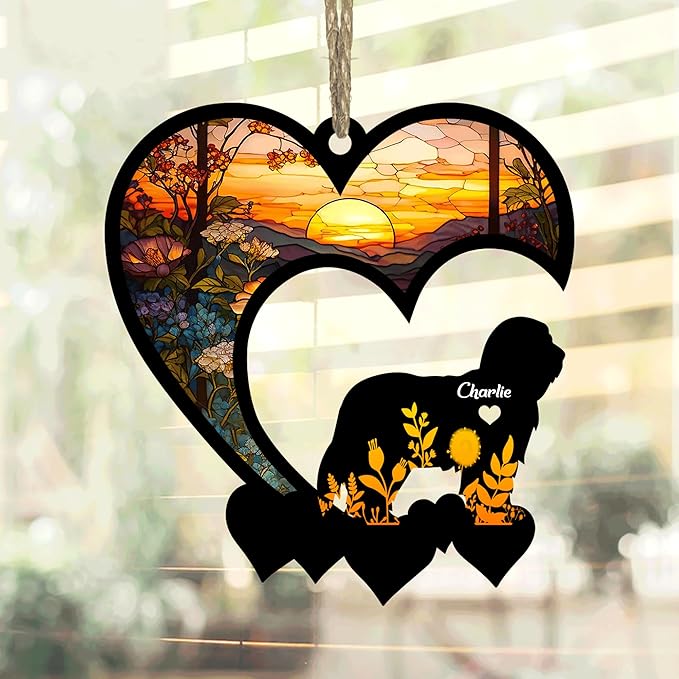 Lovely POD Bearded Collie Suncatcher Ornaments, Personalized Bearded Collie Memorial with Name, Dogs Loss Ornaments, Dog Remembrance Gift, Dog Memory Ornament, Loss of Dogs Sympathy Gifts