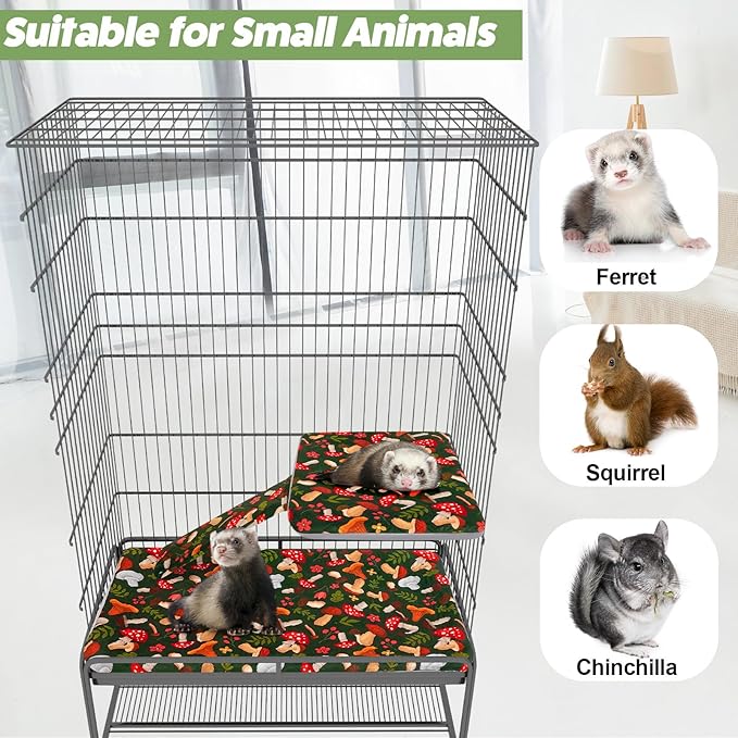 Bienbee Ferret Cage Liner Set, Waterproof Ferrets Cage Accessories for Small Animals Rats Chinchillas Hedgehogs Ferrets(Green Mushroom,Single Unit Combo)