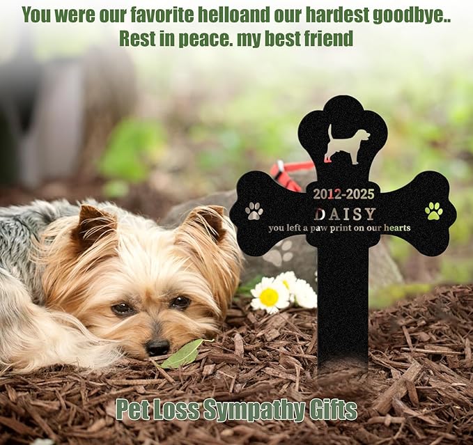 Personalized Pet Grave Markers Dog, Outdoor Waterproof Dog Grave Marker with Custom Name & Years, Metal Pet Headstone Memorial for Dogs, Sympathy Gift for Dog Loss (Style 4)
