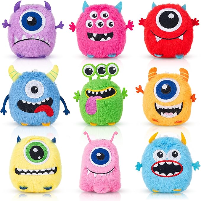 Libima 9 Pcs Mini Stuffed Animals Gifts 3.15 Inch Small Plush Keychains Cute Ornaments Bulk Toys for Baby Shower Birthday Party Gift Bags Fillers Valentines Easter Basket Stuffers(Fluffy Monsters)