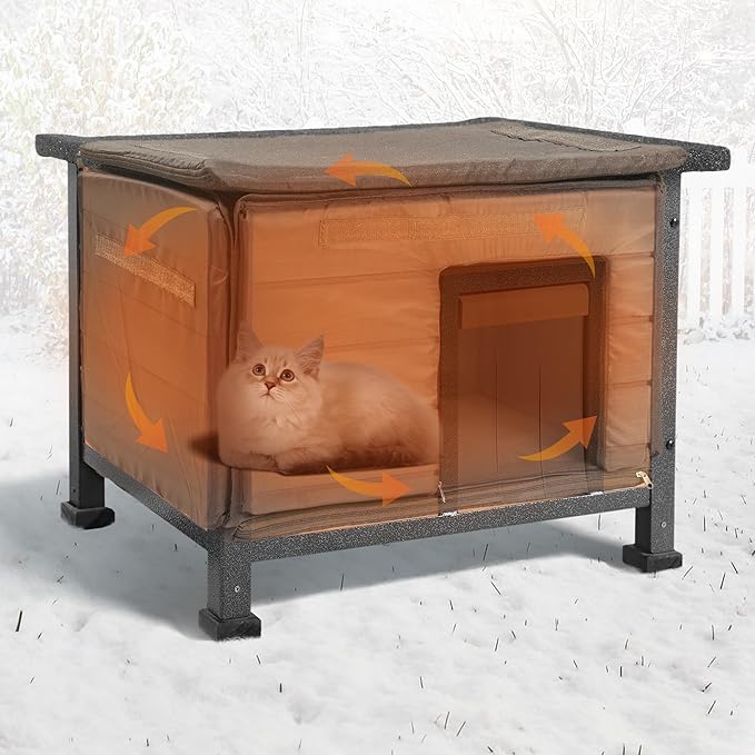 Outdoor Cat House Insulated Feral Cat Shelter for Winter All-Round Thermal Liner with Openable Waterproof Roof