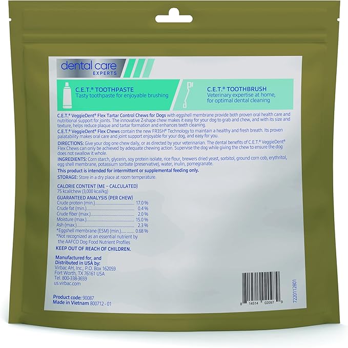Virbac C.E.T. VEGGIEDENT Flex Tartar Control Chews for Dogs - Medium