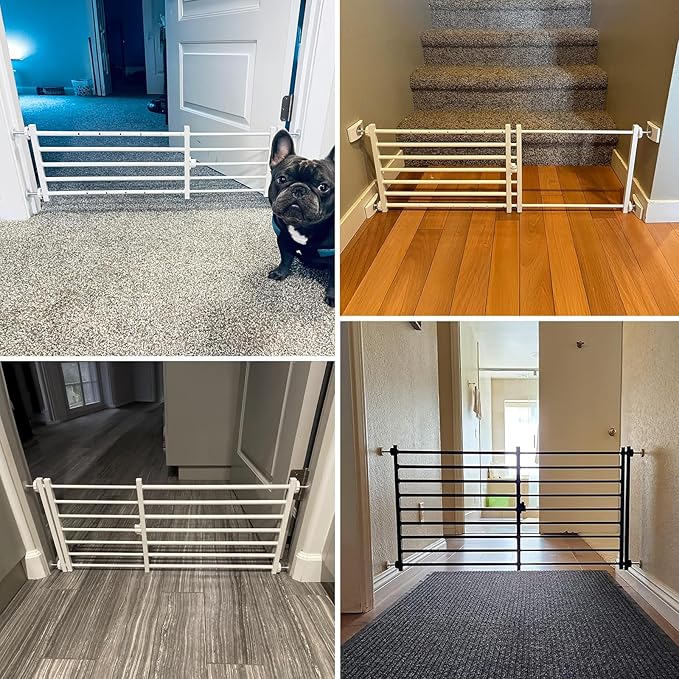Malier Indoor Dog Gate with Door, 26-41" Extra Wide Full Metal Pet Gate Short Dog Gate for Stairs, Pressure Mount 10'' Tall Small Puppy Low Gate Easy Step Over for Doorways