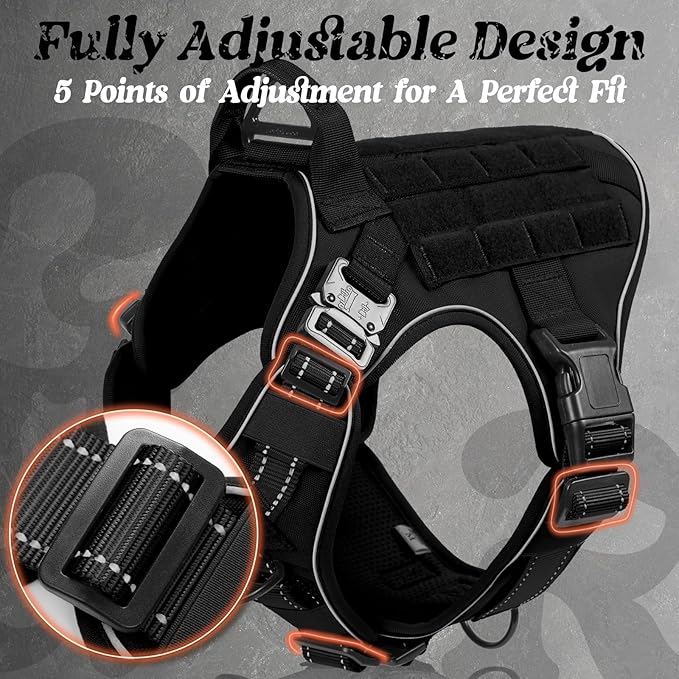 rabbitgoo Upgraded Tactical Dog Harness for Large Dogs, Reflective Heavy Duty Pet Harness with Handle, No-Pull Service Vest Large Breed, Adjustable Military Vest for Training Hunting Walking, Black, L