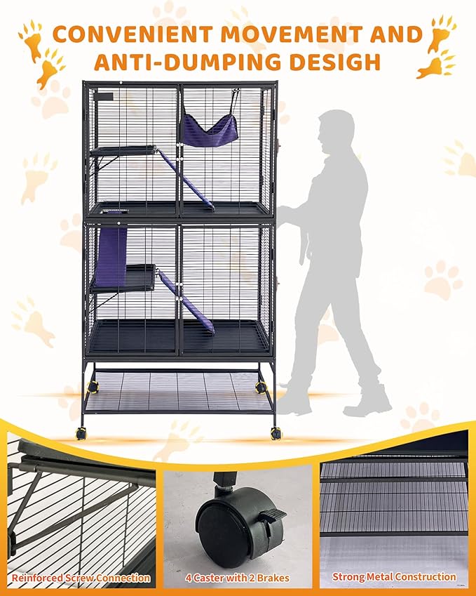Garvee Metal Small Animal Cage,64 in H Ferret Cage for Small Animals - 4 Tier Large Hamster Cage with Removable Ramp, Hammock, Extra Storage Stand,Removable Tray for Ferret, Chinchilla, Hamster