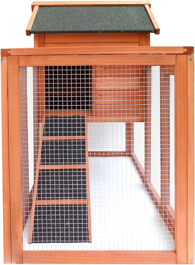 48" L 2 Levels Outdoor Rabbit Hutch Weatherproof Bunny Hutch Outside Wooden Rabbit House Cage Small Animal Houses & Habitats with Ramp, Pull-Out Tray, Asphalt Roof, for Rabbits Chicken Guinea Pigs