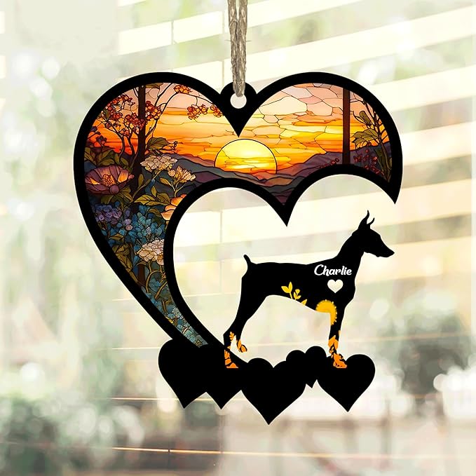 Lovely POD Doberman Pinscher Cropped Ears Suncatcher Ornaments, Personalized Doberman Pinscher Cropped Ears Memorial with Name, Dogs Loss Ornaments, Dog Remembrance Gift, Loss of Dogs Sympathy Gifts