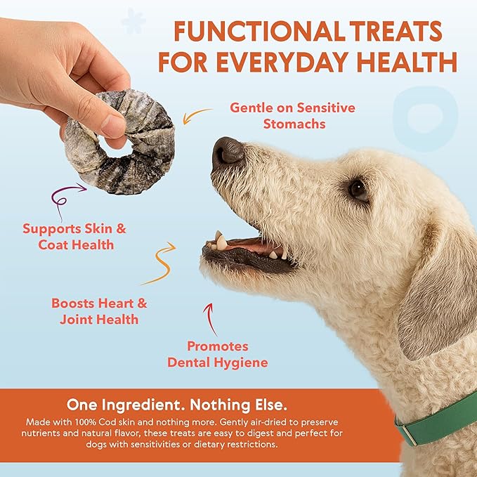 Eli Cod Skin Rings – A Natural, Protein-Rich Dog Treat Made from Crunchy Cod Skin Loops, High in Omega-3, Ideal as a Longer-Lasting Reward, Single Ingredient, Grain Free, Air Dried – 2.45oz