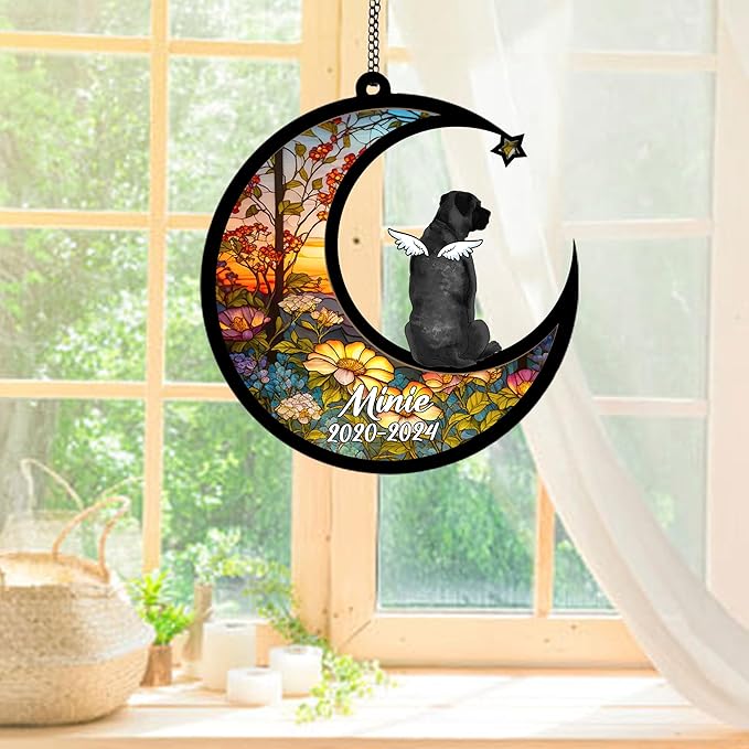 Personalized Bluetick Coonhound Sun Catcher, Dog Memorial Gifts, Custom Bluetick Coonhound with Wings Ornament Christmas Tree, Loss of Dog Sympathy Gift Memorial Suncatchers
