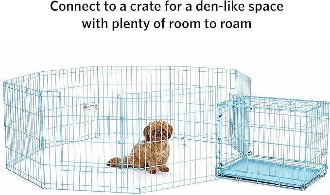 MidWest Homes for Pets Folding Metal Puppy/Dog Exercise Pen, Indoor/Outdoor Playpen with Door, 16 Sq Feet of Play Space, 24-Inches Tall, Blue