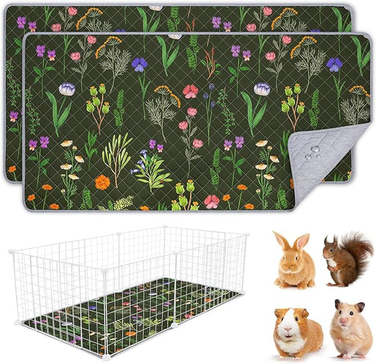 2 Pack Guinea Pig Bedding, Washable Guinea Pig Cage Liner Reusable Guinea Pig Mat Waterproof Guinea Pig Bedding for Cage, Super Absorbant Guinea Pig Pee Pads for Small Animals Hamster Rabbit Squirrel