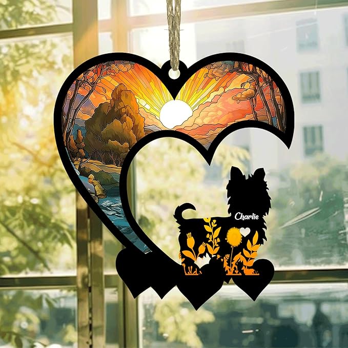 Lovely POD Yorkshire Terrier Suncatcher Ornaments, Personalized Yorkshire Terrier Memorial with Name, Dogs Loss Ornaments, Dog Remembrance Gift, Dog Memory Ornament, Loss of Dogs Sympathy Gifts