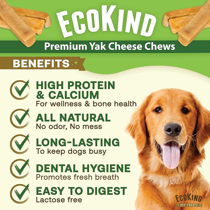 EcoKind Himalayan Yak Cheese Dog Chew | Great for Dogs, Treat for Dogs, Keeps Dog Busy & Enjoying, Indoors & Outdoor Use (8 Small Sticks)