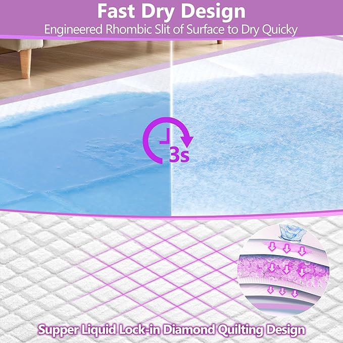 Gimars XXL 30“x36” Thicken 6 Layers Ultra Absorbency Dog Pee Pad Extra Large 3S Quick Dry Leakproof Disposable Urine Pads for Dogs, Cats, Rabbits Pets Purple