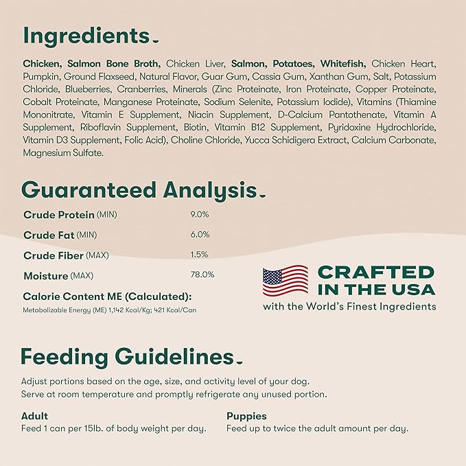 Jinx Premium Wet Dog Food Cans - Salmon Pate - Grain-Free Canned Dog Food Pate & Topper with Real Ingredients & No Fillers - All Life Stages, Breeds & Sizes - 12-Pack, 13 Oz