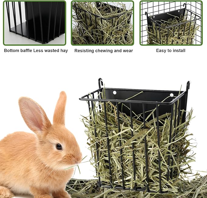 Upgrades 4pcs Hay Feeder Rabbit - Guinea Pig - Metal Frame Hay Rack with Adjustable Hook - Less Wasted - for Guinea Pig, Bunny, Chinchilla Cage Accessories - Bunny Feeder