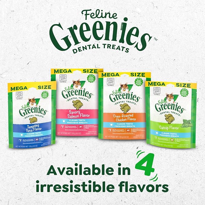 Greenies Feline Veterinarian-Recommended Adult Natural Dental Cat Treats, Catnip Flavor, 9.75 oz. Tub
