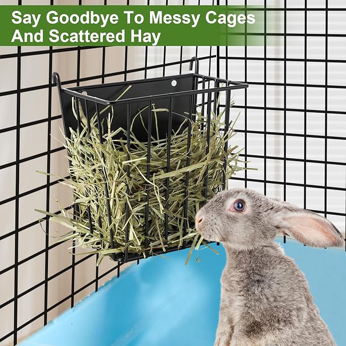 Upgrades 2pcs Hay Feeder Rabbit - Guinea Pig - Metal Frame Hay Rack with Adjustable Hook - Less Wasted - for Guinea Pig, Bunny, Chinchilla Cage Accessories - Bunny Feeder