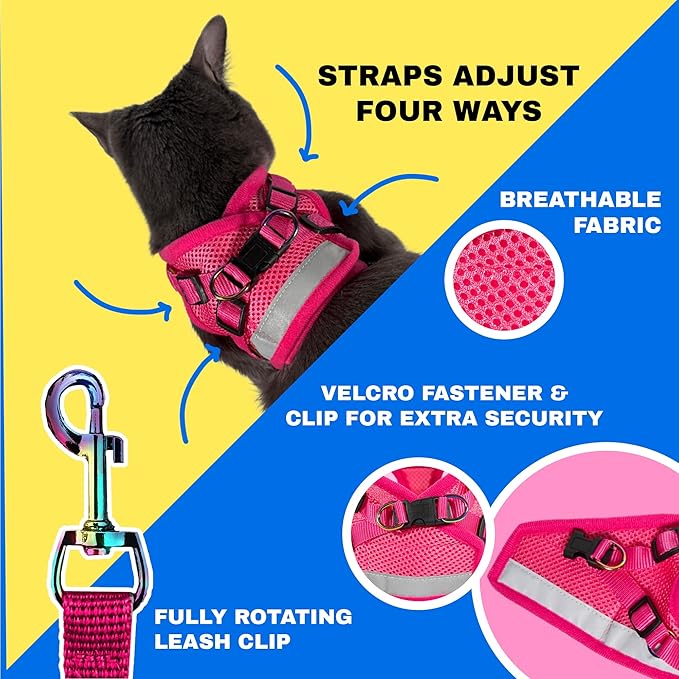 Travel Cat Harness and Leash Set - Adjustable Fit Mesh Cat Harness and Reflective Strap - Comfort Walking Vest for Kitten for Outdoor Walking, Hiking (Medium)