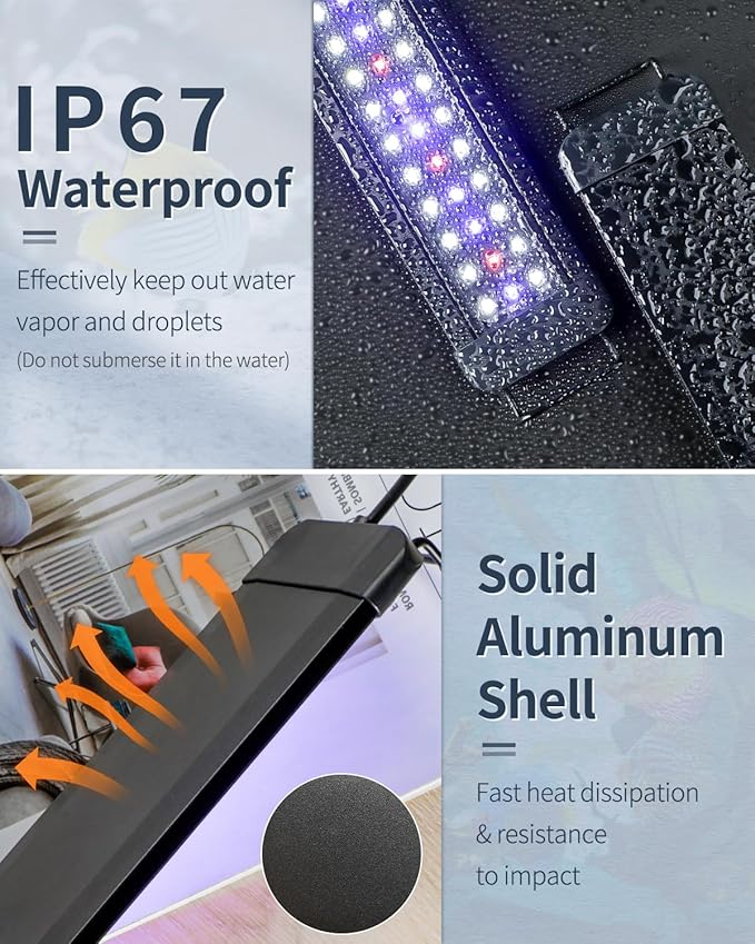 Pawfly 18 W Aquarium LED Light for 24 to 30 Inch Fish Tanks Extendable Fish Tank Light with Full Spectrum Brilliant White Blue Red Lights with Daytime & Night Modes and Adjustable Brightness