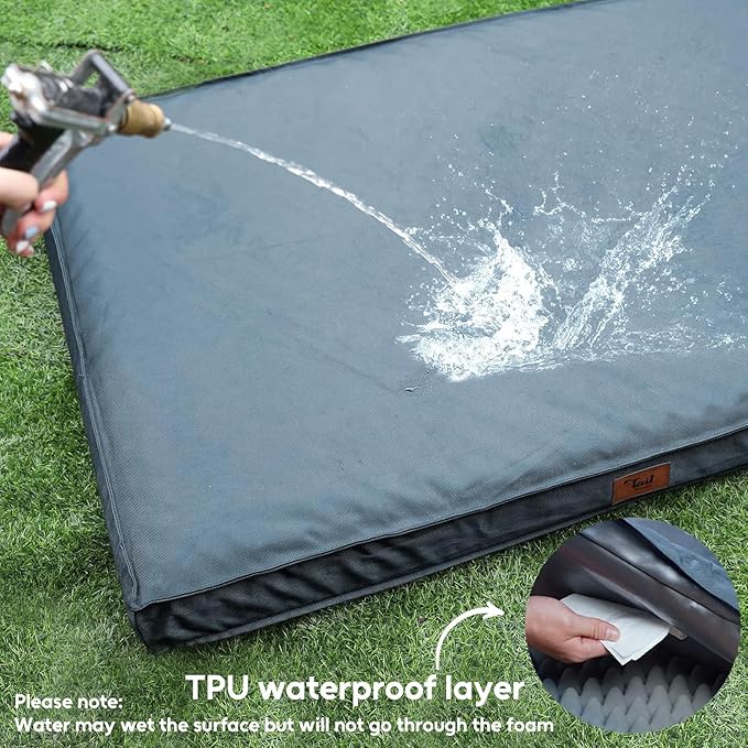 Large Outdoor All Weather Dog Bed, Waterproof Pet Bed for Large Dogs, Orthopedic Egg Crate Foam with Washable Removable Oxford Cooling Cover, 36x27 Inch, Blue