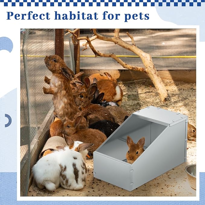 Maxcheck 2 Pcs Galvanized Metal Rabbit Nesting Box Bunny Small Animal Nest with Removable Acrylic Floor Durable Easy to Clean for Indoor Outdoor Use Rabbit Supplies(16 * 11.5 * 11.5 Inch)