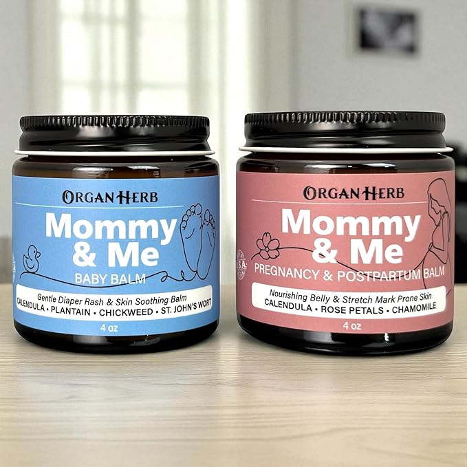 Organic Mommy & Me Pregnancy & Postpartum Balm with Calendula, Rose, Roman Chamomile, Rosehip, Lavender, 4 oz