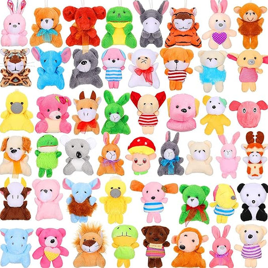 Skylety 50 Pcs Mini Christmas Stuffed Animals Bulk Small Christmas Tree Decorations Tiny Cute Plush Keychain Doll Toy for Holiday Xmas Party Favor Gift Classroom Prizes(Cartoon Animals,Bright Color)