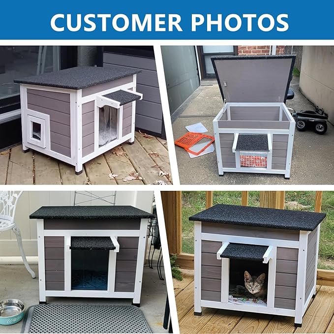 Outdoor Cat House Insulated Outside Cat House Weatherproof Feral Cat Shelter for Winter Stray with All-Round Foam 2 Escape Doors Openable Waterproof Roof & Elevated Floor for Indoor Outdoor Cats