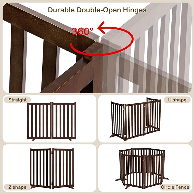30" Height Tall Freestanding Pet Gate, Solid Wood Folding Safety Fence Wooden Dog Gate with 2 PCs Support Feet Ideal for Stairs, Doorways, Halls, Kitchens, Heavy Duty Gates, 2 Panels, Walnut