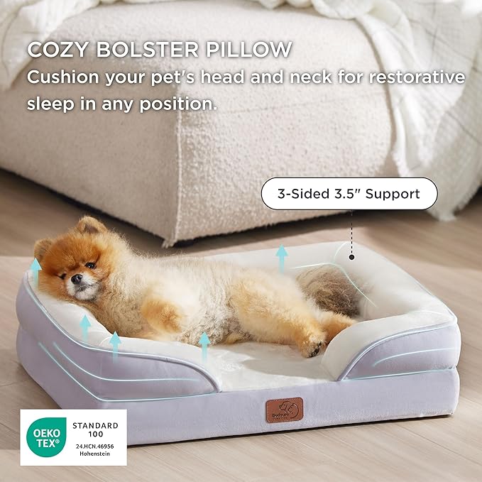 Bedsure Orthopedic Dog Beds for Small Dogs - Washable Small Dog Cat Bed Waterproof, Comfort Pet Couch Sofa with Washable Removable Cover, Pets Bed with Nonskid Bottom, Lavender, 24"