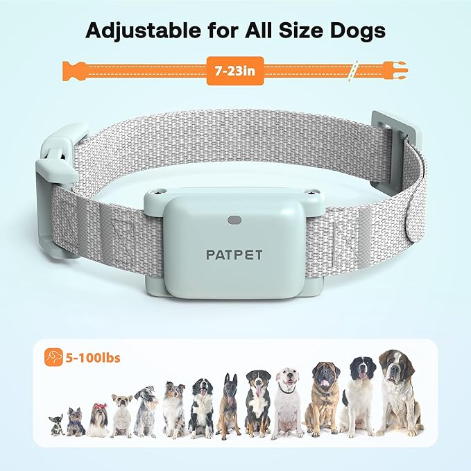 PATPET Dog Training Collar - IPX7 Waterproof Static Collar for 8-100lbs Small Medium Large Dogs, 1800ft Rechargeable Dog Trainer, 3 Safe Modes, Blue