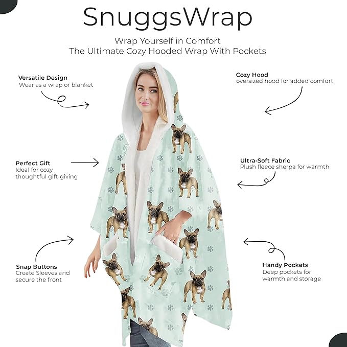 E&S Pets Sherpa Wearable Blanket Hoodie for Women – Soft Fleece Snuggs Wrap – 32 Dog & Cat Breeds – Warm Pet Lover Gifts