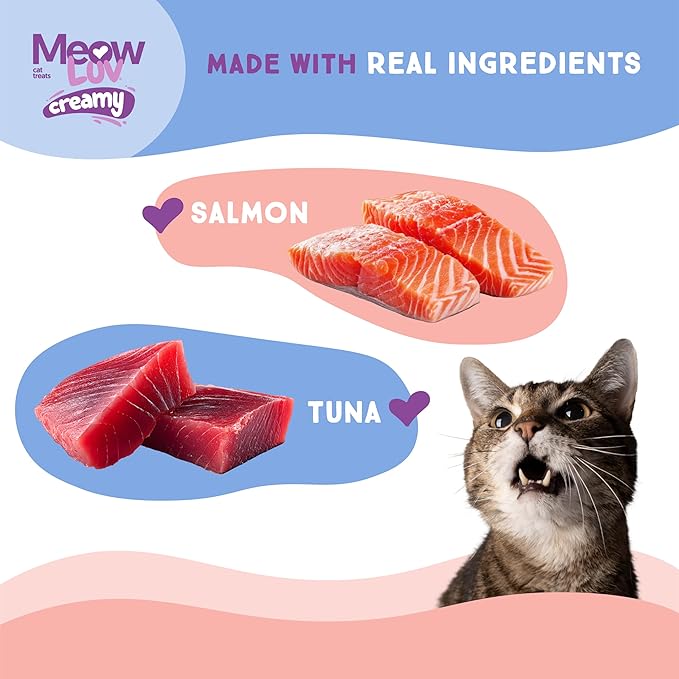 Ultra Chewy Meow Luv Salmon Recipe Lickable Cat Treats - Delicious Squeezable Cat Treats - Carrageenan Free - No Artificial Preservatives - Irresistible Snack - 0.5 Ounce Tubes (Pack of 5)