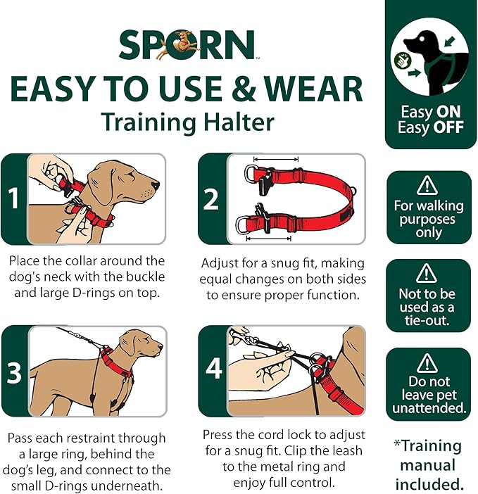 Original Sporn Halter - Extra Large Size No Pull Dog Harness for Large Dogs That Pull - Adjustable, Lightweight & Anti-Choke Dog Halter Harness for Training & Walking Strong Pullers, XL, Black