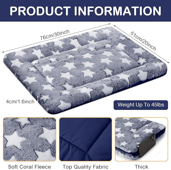 VitalCozy 4 Pcs Winter Dog Crate Pads, Ultra Soft Warm Washable Dog Cat Bed Mat for Pet Crate Comfortable Replaceable Reversible Kennel Pad for Small, Medium, Large Dogs(20 x 30 x 1.6 Inch,Blue)