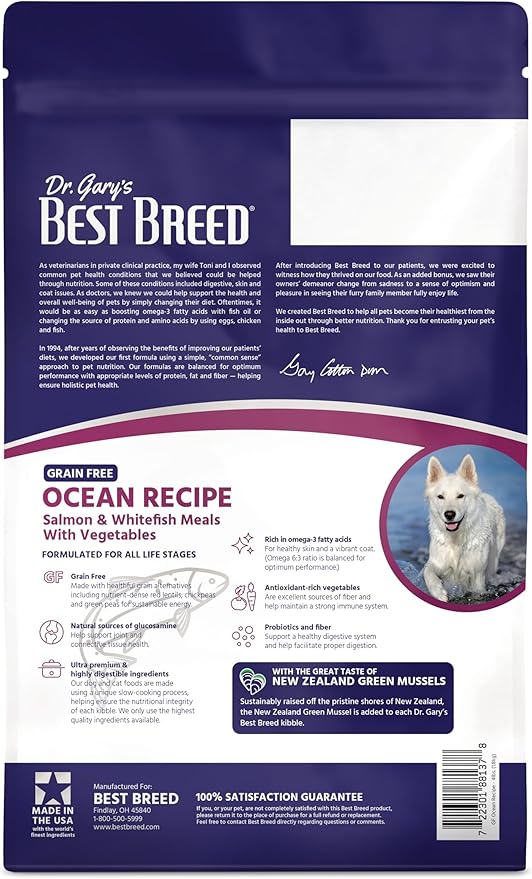 Dr. Gary's Best Breed Grain Free Ocean Recipe Slow-Cooked in USA, Natural Dry Dog Food for All Breeds and Sizes, 4lbs.